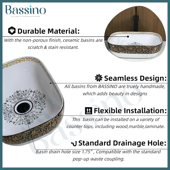 Premium Designer Table top/Counter top Wash Basin/Vessel sink (18x13x5.5 In) BTT-1022