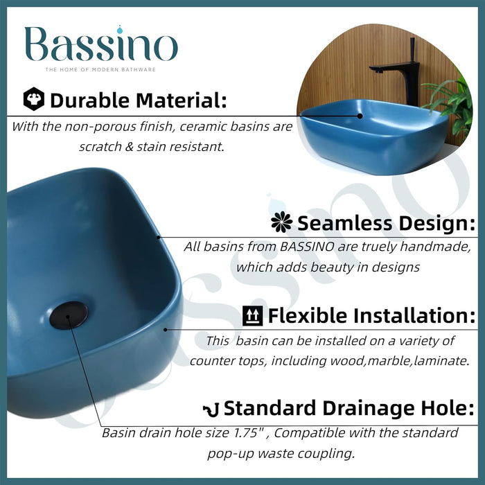 Modern Blue Ceramic Table Top Wash Basin (18x13x6 In) BTT-866-IN