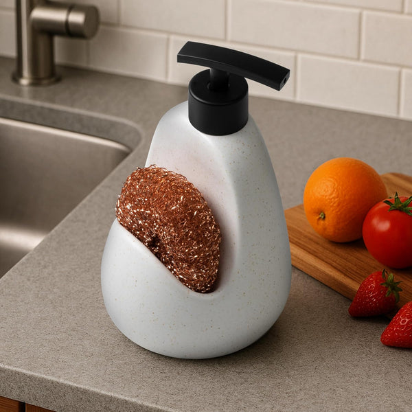 Dishwashing Soap Dispenser with Scrubber Holder - Liquid Soap Dispenser for Kitchen Sink White