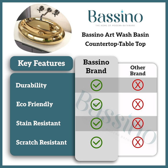 Premium Oval Gold Ceramic Table Top Basin (24x16x6 In) BTT-11546