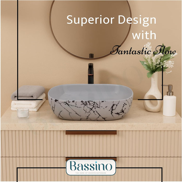 Designer Grey Black Veins Ceramic Table Top Basin (18x13x5.5 In) BTT-11417-IN