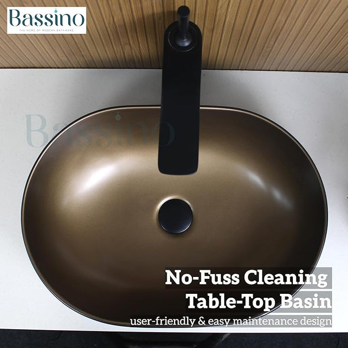 Premium Black Brown Ceramic Table Top Basin (20x14x6 In) BTT-11079