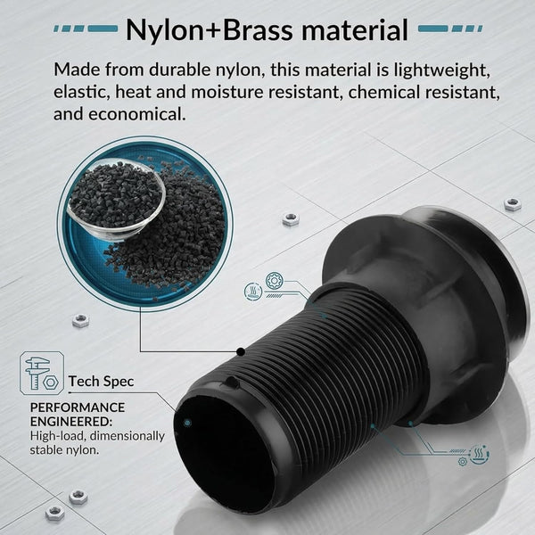 BASSINO 6 Inch Basin Waste Coupling Nylon Thread Body with Brass Jali Head/Heavy Duty Bathroom Sink Drain for Wash Basin Universal Fit Drain(Black)