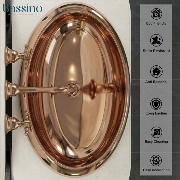 Premium Oval Rosegold Ceramic Table Top Basin (24x16x6 In) BTT-11545