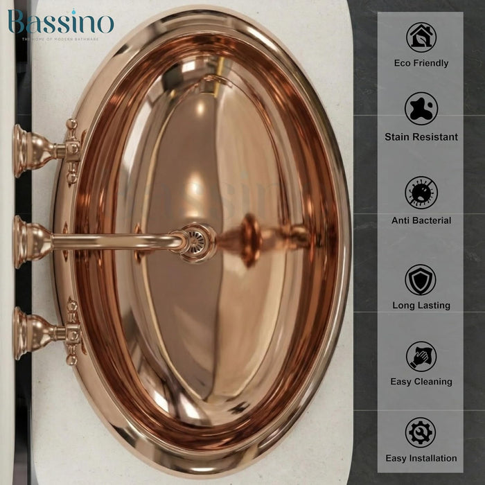Premium Oval Rosegold Ceramic Table Top Basin (24x16x6 In) BTT-11545