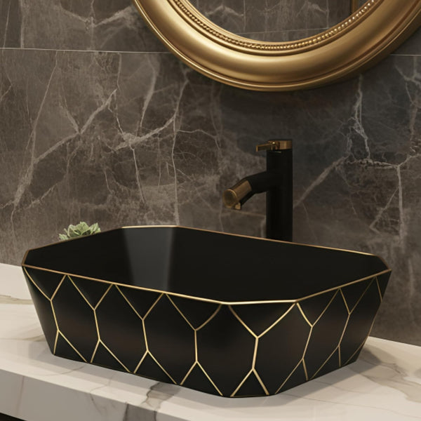 Premium Black Gold Ceramic Table Top Basin (20x14x6 In) BTT-1377