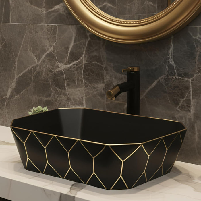 Premium Black Gold Ceramic Table Top Basin (20x14x6 In) BTT-1377