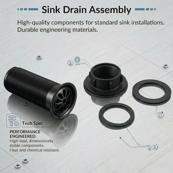 BASSINO 6 Inch Basin Waste Coupling Nylon Thread Body with Brass Jali Head/Heavy Duty Bathroom Sink Drain for Wash Basin Universal Fit Drain(Black)