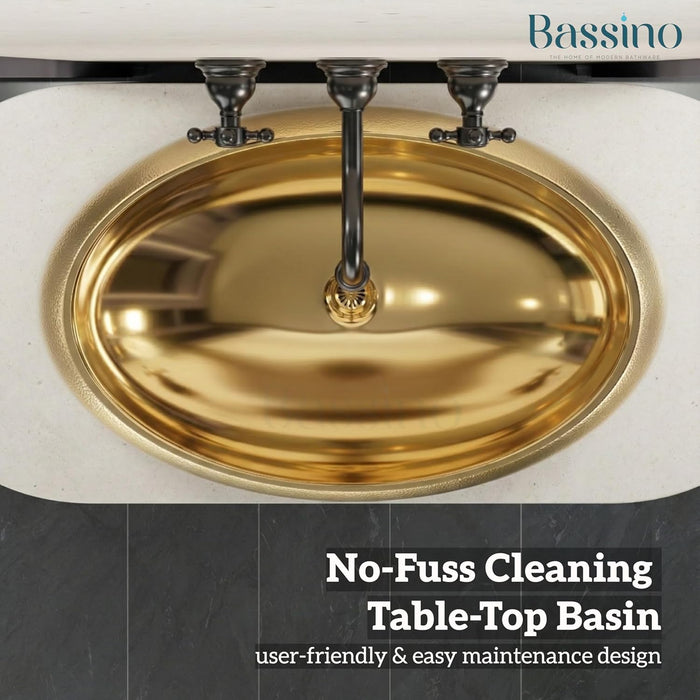 Premium Oval Gold Ceramic Table Top Basin (24x16x6 In) BTT-11546