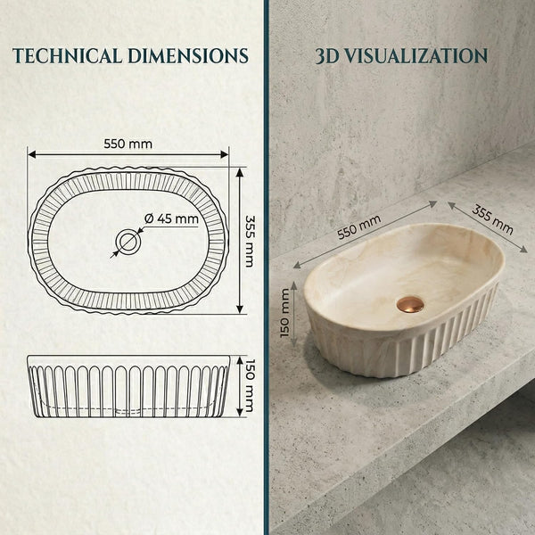 Premium Designer Table top/Counter top Wash Basin/Vessel sink (22x14x6 In) Marble9