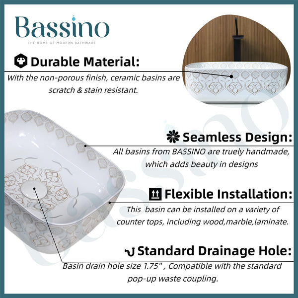 Premium Designer Table top/Counter top Wash Basin/Vessel sink (16x12x6 In) BTT-753-IN