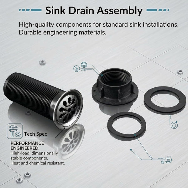 BASSINO 6 Inch Basin Waste Coupling Nylon Thread Body with Brass Jali Head/Heavy Duty Bathroom Sink Drain for Wash Basin Universal Fit Drain(Silver)