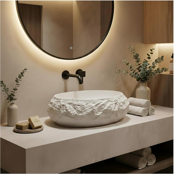 Designer Countertop Wash Basin – Matt Artificial Stone Basin | 500×370×150mm Beige