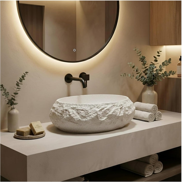 Designer Countertop Wash Basin – Matt Artificial Stone Basin | 500×370×150mm Beige