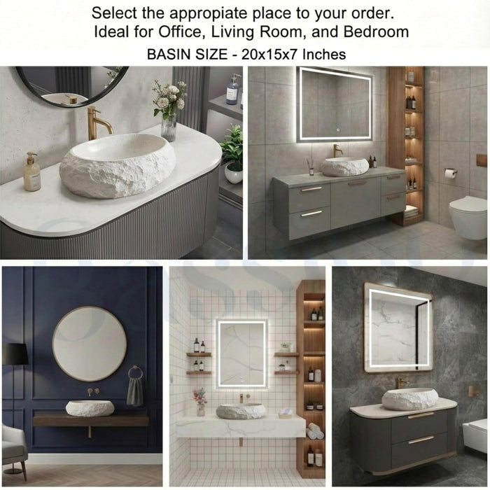 Designer Countertop Wash Basin – Matt Artificial Stone Basin | 500×370×150mm Beige