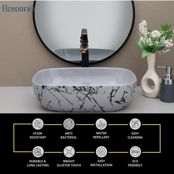 Designer Grey Black Veins Ceramic Table Top Basin (18x13x5.5 In) BTT-11417-IN
