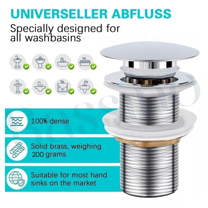 5" Silver Brass Pop Up Full Thread Waste Coupling 32 MM
