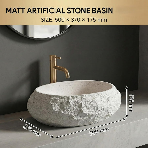 Designer Countertop Wash Basin – Matt Artificial Stone Basin | 500×370×150mm Beige