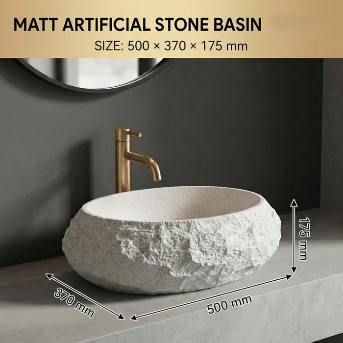 Designer Countertop Wash Basin – Matt Artificial Stone Basin | 500×370×150mm Beige