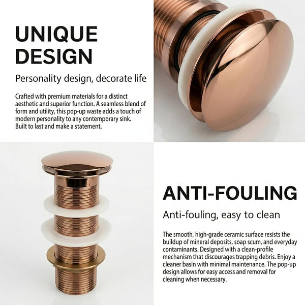 5" Rose Gold Glossy Brass Pop Up Full Thread Waste Coupling 32 MM