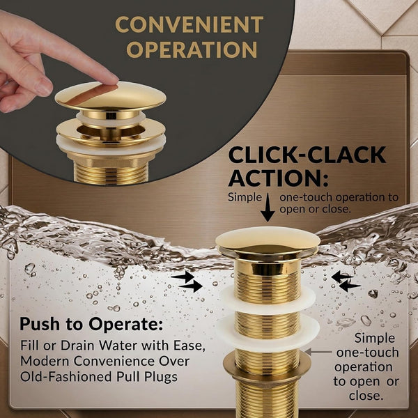 5" Gold Glossy Brass Pop Up Full Thread Waste Coupling 32 MM