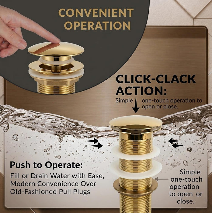 5" Gold Glossy Brass Pop Up Full Thread Waste Coupling 32 MM