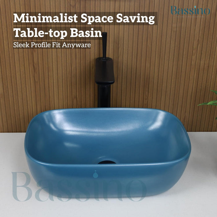 Modern Blue Ceramic Table Top Wash Basin (18x13x6 In) BTT-866-IN