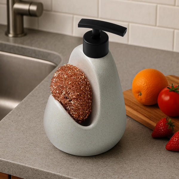 Dishwashing Soap Dispenser with Scrubber Holder - Liquid Soap Dispenser for Kitchen Sink White