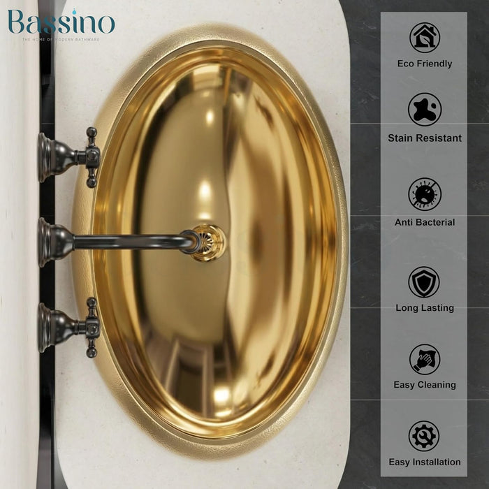 Premium Oval Gold Ceramic Table Top Basin (24x16x6 In) BTT-11546