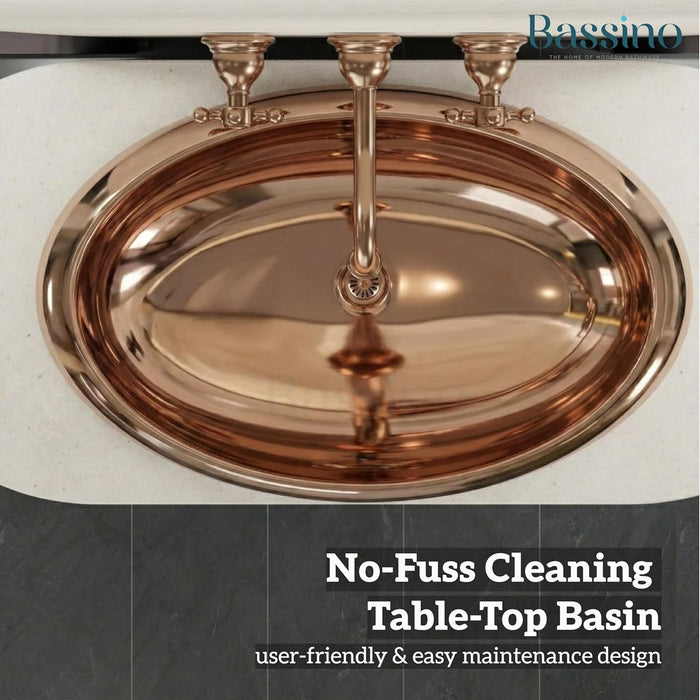Premium Oval Rosegold Ceramic Table Top Basin (24x16x6 In) BTT-11545