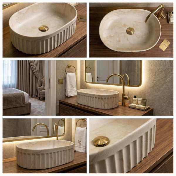 Premium Designer Table top/Counter top Wash Basin/Vessel sink (22x14x6 In) Marble9