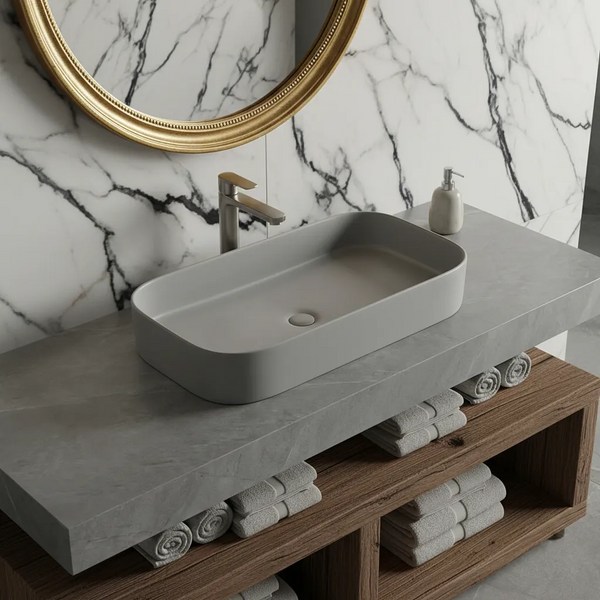 Ceramic Countertop Wash Basin | Modern Rectangular Designer Table Top Basin for Bathroom | Matte Finish | 30x16x5.5Inch