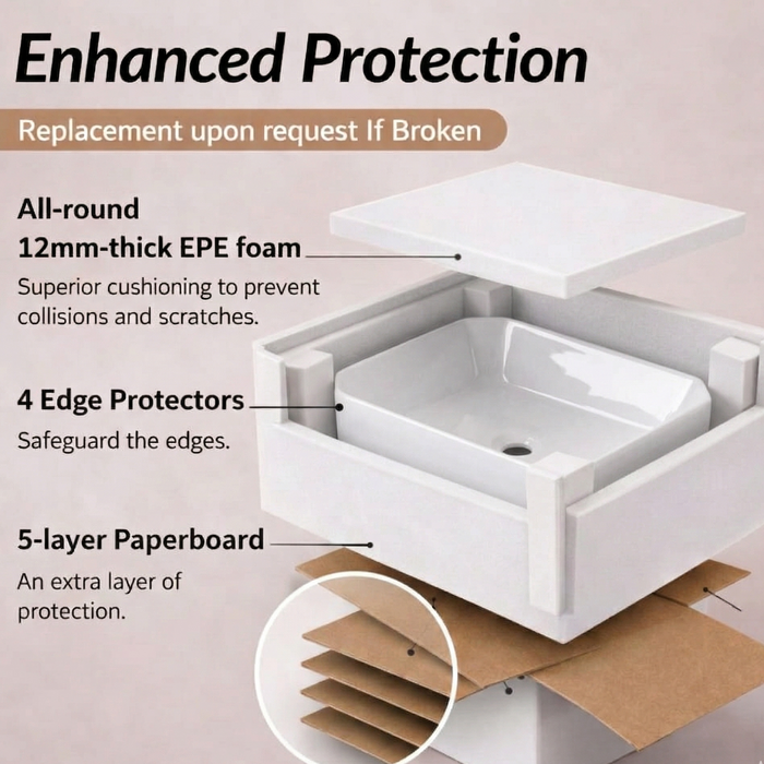 Bassino  Rectangular Ceramic Countertop Wash Basin | Modern White Vanity Sink 20 x 14 x 5 Inch