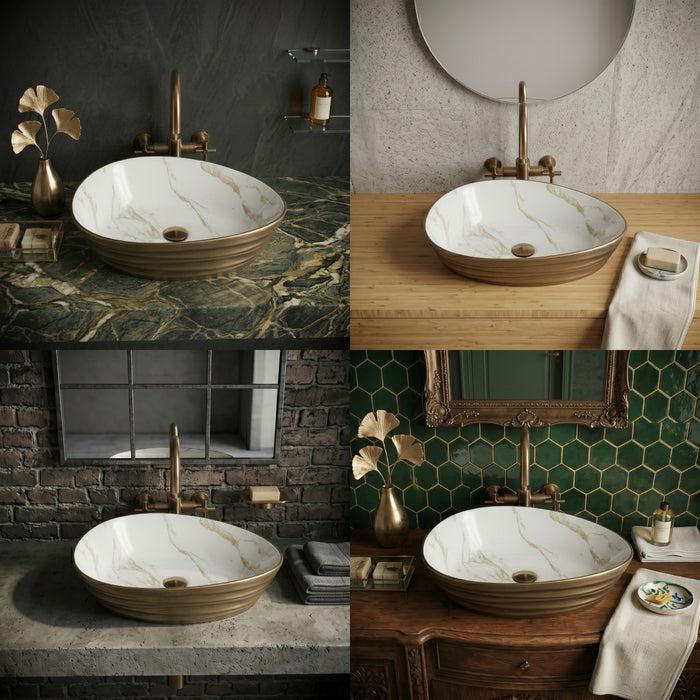 Premium Designer Ceramic Table Top Wash Basin, Dual Color Matt (22 x 14 x 6.5 In) Antique