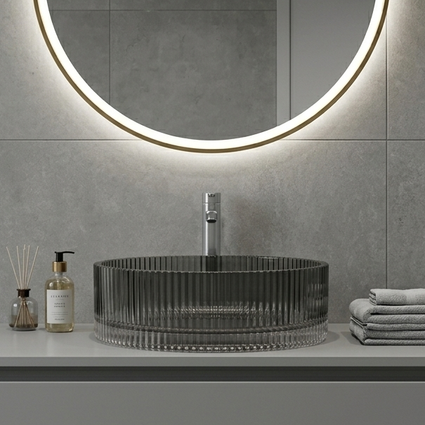 Bassino Modern Transparent Glass Wash Basin | Stylish Countertop Wash Basin for Bathroom–395x395x160 mm Black