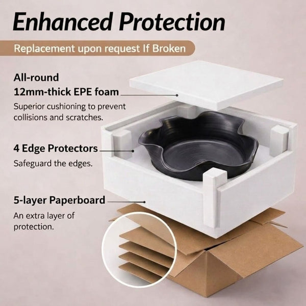 Designer Black Matte Flower Shape Ceramic Countertop Wash Basin | Modern Art Table Top Sink, 16 x 14 x 5 Inch