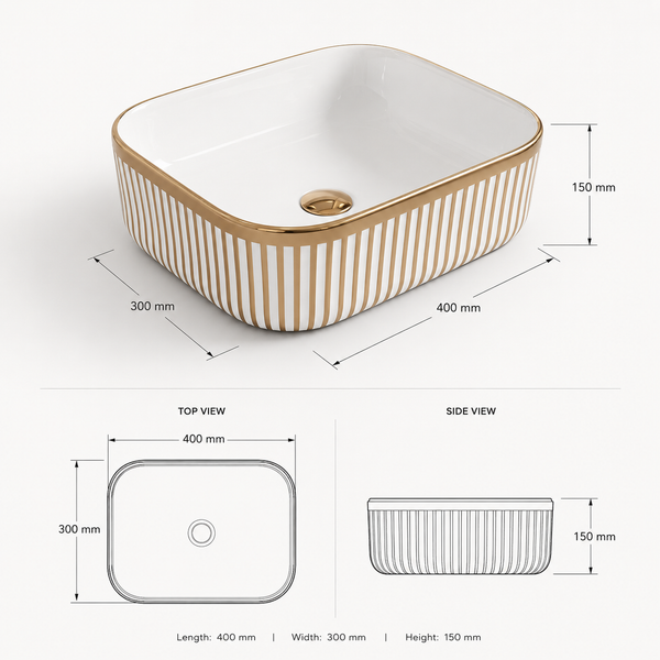 Designer Countertop Wash Basin | 16 × 12 × 6 Inch Luxury Bathroom Basin | Gold & Rose Gold Finish Variants Rose gold
