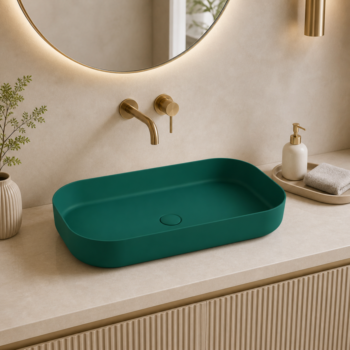 Bassino Modern Melamine Wash Basin | Stylish Countertop Wash Basin for Bathroom–800x350x125 mm Green