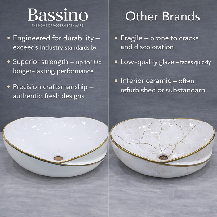 BASSINO Callalily Designer Gilded Vessel Sink (20 x 15 x 7 Inches)