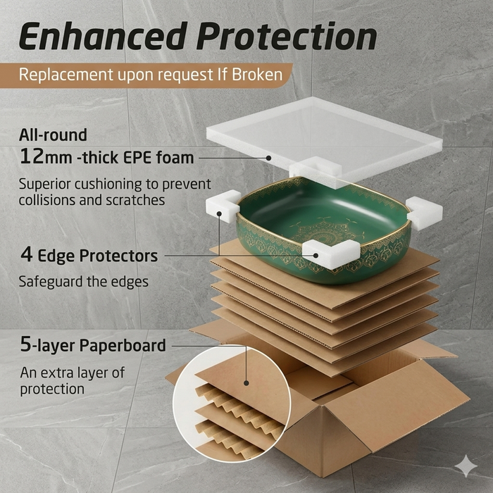 Designer Ceramic Wash Basin Moroccan design | 21 x 14 x 6 In | Green