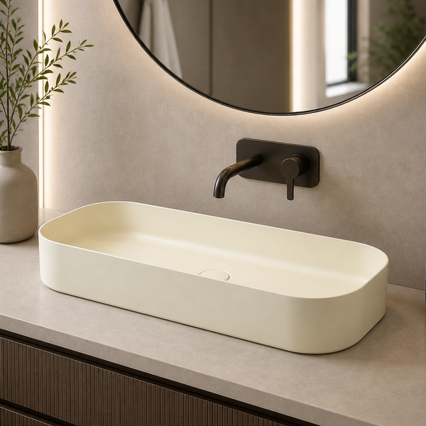 Bassino Modern Melamine Wash Basin | Stylish Countertop Wash Basin for Bathroom–800x350x125 mm Beige