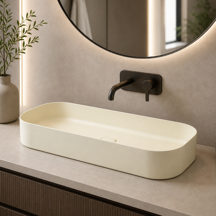 Bassino Modern Melamine Wash Basin | Stylish Countertop Wash Basin for Bathroom–800x350x125 mm Beige