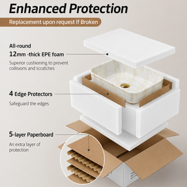 Glossy Marble Finish Rectangular Countertop Bathroom Sink Wash Basin (20" × 14" × 5" IN) Beige