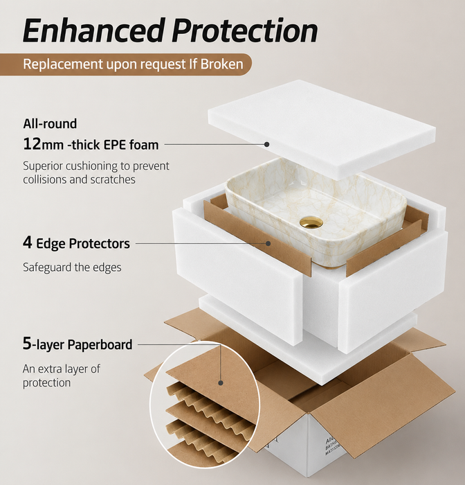 Glossy Marble Finish Rectangular Countertop Bathroom Sink Wash Basin (20" × 14" × 5" IN) Beige