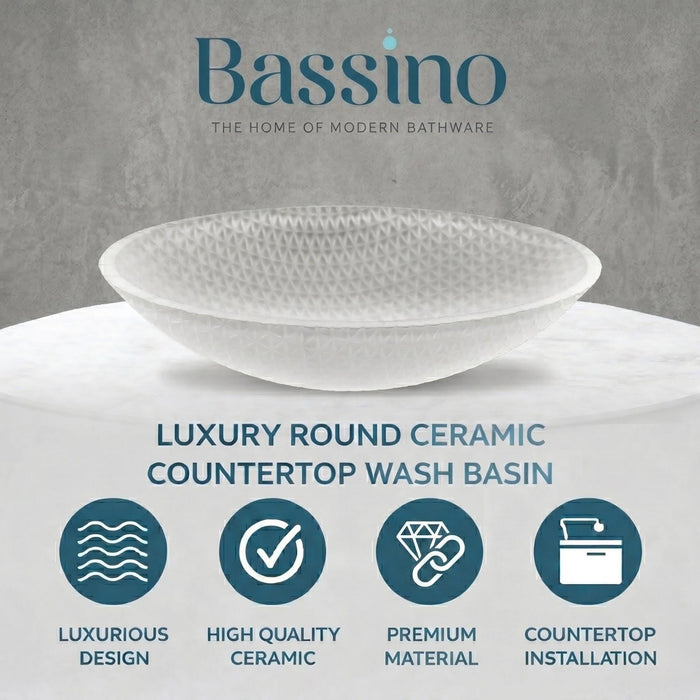 Bassino Frosted Glass Oval Countertop Wash Basin – Textured Vessel Sink (20" x 15" x 6")