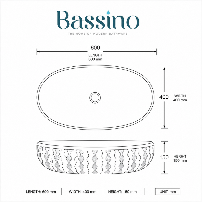 Bassino Oval Designer Countertop Wash Basin – Luxury White & Gold Ceramic Vessel Sink (23.6" x 15.7" x 5.9")