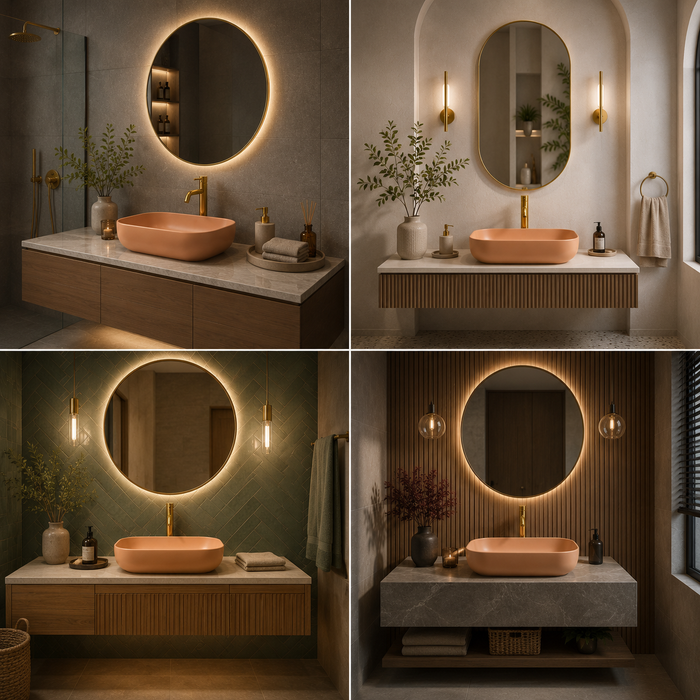 Bassino Matte Peach Countertop Wash Basin – Modern Ceramic Vessel Sink (17.9" x 12.8" x 5.5")