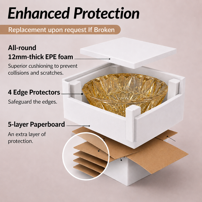 Bassino 16" Luxury Crystal Cut Countertop Wash Basin – Premium Golden Glass Designer Vessel Sink (15.9" x 15.9" x 5.1")