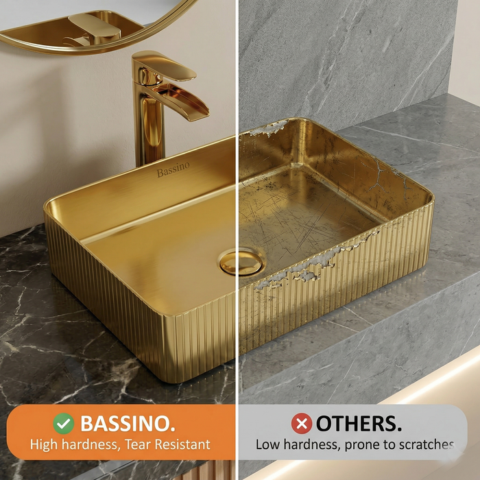 Modern Stainless Steel Countertop Wash Basin (500x352x110 mm) Gold