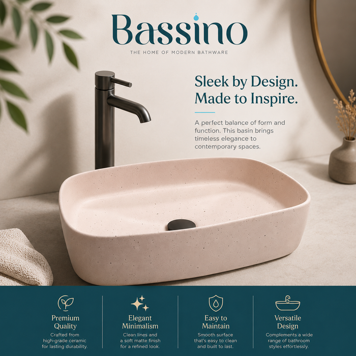 Bassino Beige Stone Finish Countertop Wash Basin – Premium Ceramic Vessel Sink (19.9" x 15.0" x 5.3")